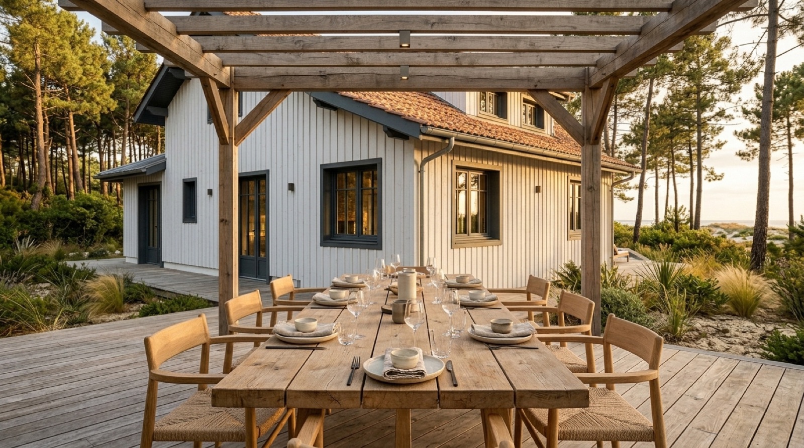 Villa de démonstration, la table sous la pergola
